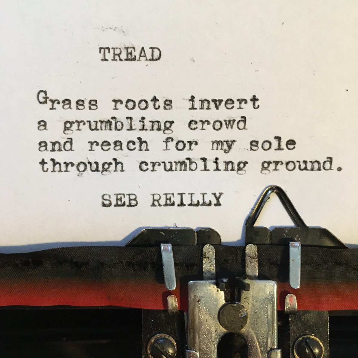 Grass roots invert
a grumbling crowd
and reach for my sole
through crumbling ground.