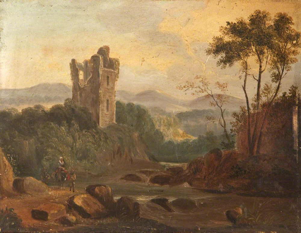 Rebecca Dulcibella Orpen, A River Landscape with a Ruined Tower, Ireland